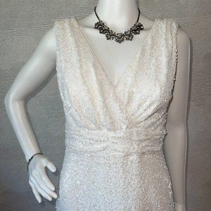 White sequin Badgley Mischka Full Length Gown